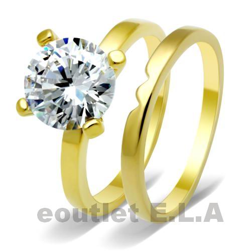 3CT CZ SOLITAIRE WEDDING SET 18KGP-6 sizes